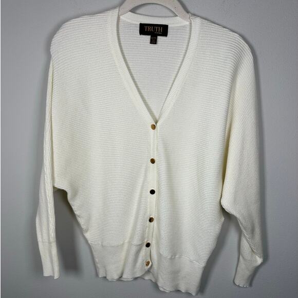 TRUTH BY REPUBLIC Cream Button Down V-Neck Cardigan Sweater Women's XS - Picture 1 of 7